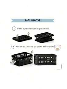 Caixa Plástica Dobrável  Desmontável Empilhável Prática Organizadora Cesto 45 Litros Grande 38 x 54 x 27 Suporta Até 30 kilos