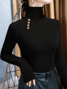 Neue Damen Doppellagiges Fleece Rollkragen Unterhemd für Herbst/Winter, warm und vielseitig einsetzbar