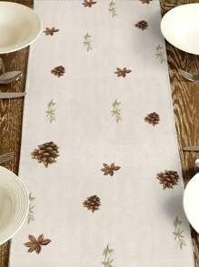 1pc Christmas Candle & Pine Cone Table Runner, Christmas Home Decor Table Runner, Indoor Outdoor Party Supplies, Room Decoration. Suitable For Christmas Home Kitchen Decor And Christmas Event Party Decoration - Multicolor - View 5