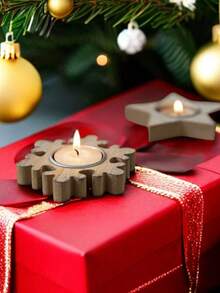 1 件木制圣诞雪花、圣诞树和星星装饰烛台装饰 - 彩色 - 查看 6