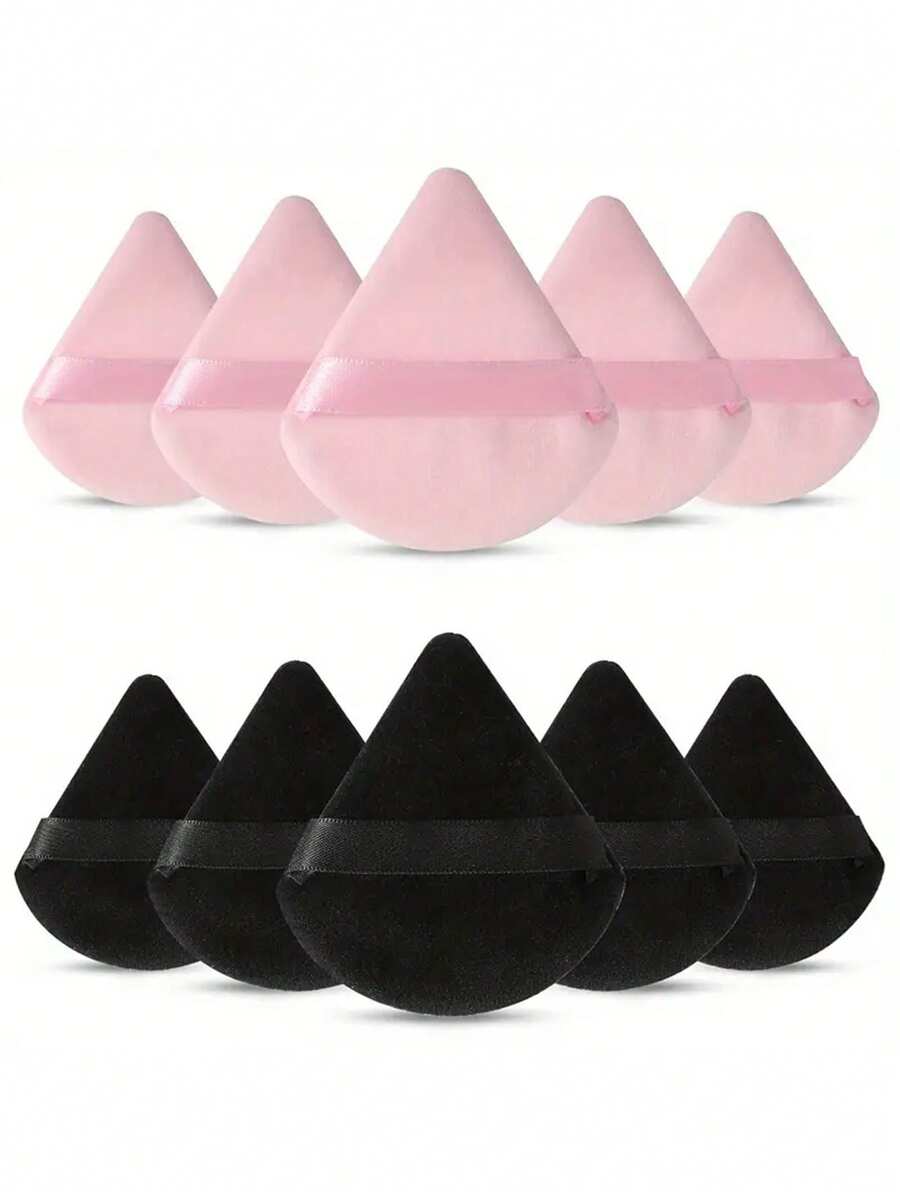 10pcs Reusable Soft Fluffy Triangle Makeup Sponges, Suitable For Face, Body, Powder, Wet & Dry Makeup Tools - Multicolor - View 1