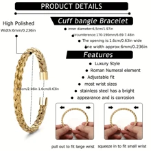 3pcs European And American Fashion Steel Wire Braided Bangle Set With Round Ends And Roman Numerals, Stainless Steel Bracelets For Women