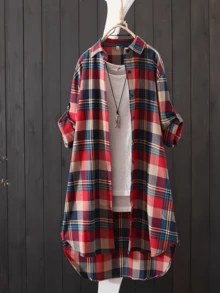 Regular Style Women Arabian Long Sleeve Casual Plaid Modest Shirt - Multicolor - View 2