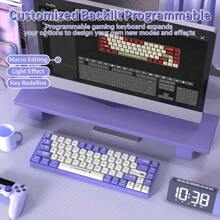 ATTACK SHARK AK680 60% Wired Mechanical Gaming Keyboard,Hot-Swappable,RGB Rainbow Backlit,UV Printing And EVA Sound Control,Fully Anti-Ghosting,Programmable,Red Switch - 紫白色 - 查看 7