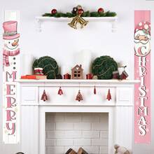 1件装，圣诞装饰横幅，户外装饰横幅，带有圣诞老人和雪人图案，装饰对联，适合节日和派对，最佳礼物，家居装饰，圣诞装饰，房间装饰，冬季装饰 - 粉紅色-雪人與聖誕老人 - 查看 6