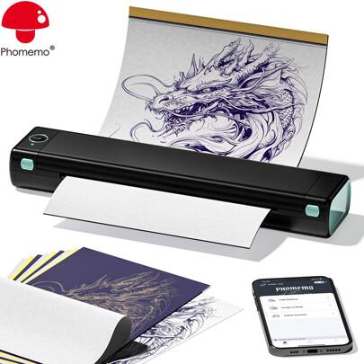 Phomemo Impressora estêncil de transferência sem fio Phomemo 1pc M08F para tamanho A4, 8,27 "X 11,69", 210 X 297 mm, máquina copiadora térmica de transferência com 10 unidades de papel de transferência térmica grátis, kit de impressora para artistas, especialistas, iniciantes, impressora térmica construída especificamente para uso, construída -Em bateria recarregável de 1200mAh com cabo tipo C, impressora térmica sem tinta para impressão de pintura, logotipo, roupas, correspondência, desenho, impressão rápida em fabricantes de etiquetas sem tinta com 203 dpi, compatível com smartphone e computador, impressora portátil para presentes, presentes de dia dos namorados, ano novo Presentes para todos