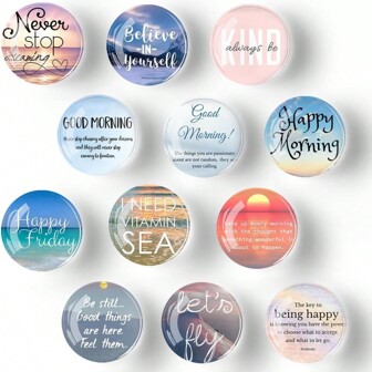 12PCS Refrigerator Magnets, Round Glass Fridge Magnets, Cute Refrigerator Magnets, Magnetic Stickers, Decorative Personalized Crafts, High-Quality Magnets, Exquisite Elegant Patterns, Small And Practical, Suitable For Whiteboards, Classrooms, Kitchens, Offices, Homes, Cabinets, And Photos.