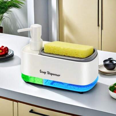 طقم موزع صابون مع صينية مصنوع يدويًا وصالح للغسيل ، موزع صابون مزدوج مع رف إسفنجة ورف قماش غسيل 5 في 1 ، مناسب لتخزين بحوض المطبخ والمنضدة ، أدوات مطبخ عملية