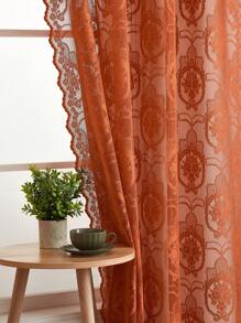 1pc Luxury Solid Color Lace Curtain Sheer Window Decoration - Orange - View 9