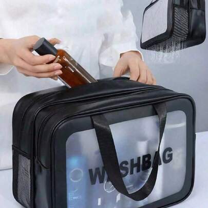 三件套防水旅行化妆包，双层洗漱包，适用于沐浴、化妆品收纳，手提式设计，可收纳美容产品、沙滩用品，干湿分离，游泳用品，适合少女、护肤品、卫生巾等，透明收纳包，拉链配件，美甲用品，化妆包，洗漱包，桌面收纳包，化妆包，旅行必备