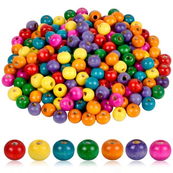 200PCS Vibrant Round Wooden Craft Beads - Natural, Colourful, Threading Beads For DIY Jewelry Making And Creative Projects - Premium Quality, Smooth Surface, Versatile Craft Supplies