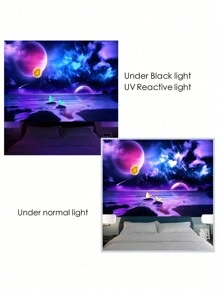 1 件星空蝴蝶银河宇宙星球夜光荧光挂毯，现代创意梦幻黑光装饰，适用于客厅、卧室、办公室、家居装饰/派对装饰壁挂，房间旗帜，房间装饰，挂毯，墙壁装饰，墙壁艺术，房间用品，房间旗帜，挂毯，壁挂 - 彩色 - 查看 3