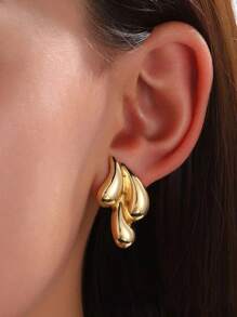 18K 金不锈钢优雅水滴花耳环