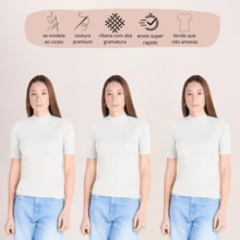 Kit Of 3 High Neck Ribbed Cotton Blouses With 3/4 Sleeves - Women's Basic Casual Shirt - 3 白色 - 查看 1