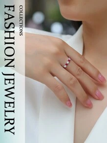 JIUZUAN Stunning Birthstone Rings Eternity Band 925 Sterling Silver18K White Gold Plated Red Gemstone Stackable Wedding Band Rings For Women Size 5 To 9