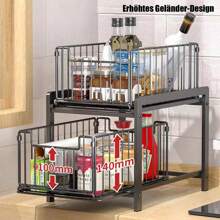 Ablageregal Küchenregal mit 2 Korb Ausziehbar multifunktional zweilagig, Kohlenstoffstahl Regal große Größe 50KG tragend, Aufbewahrung Bad Organizer für Heimat und Büro