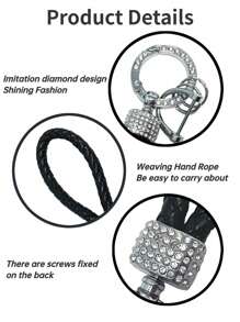 1pc Fashionable Zinc Alloy Keychain With Black Leather Cord For Car Keys, Versatile And Minimalist Keyring