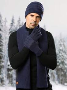 1-3 件/套男士冬季针织帽、围巾和触摸屏手套套装，厚保暖内衬，雪花图案，适合滑雪、旅行、骑自行车、驾驶、男士礼物、日常使用冬季配饰冬季服装