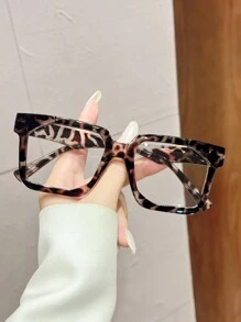 1 件 Y2K 方形可爱日常男女款复古透明镜片眼镜配件女士豹纹 - 白豆花 - 查看 1