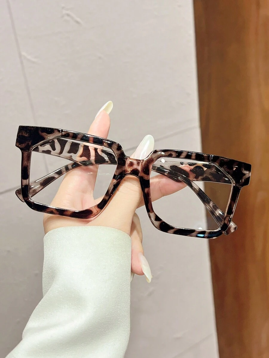 1 件 Y2K 方形可爱日常男女款复古透明镜片眼镜配件女士豹纹 - 白豆花 - 查看 1