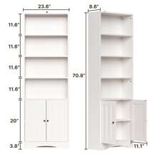 71" Tall Bookcase With Adjustable Shelves, 6-Shelf Bookcase And Bookshelves With Doors, Floor Standing Display Storage Shelves - 白色 - 查看 6