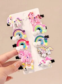 10pcs Cute Unicorn Hair Clips (Accessory Color And Card Packaging May Vary From Actual Item)