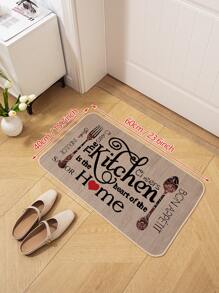 1pc Linen-Textured Kitchen Mat, Soft Diatomite Absorbent Doormat With Knife & Fork Pattern, Ultra-Thin Carpet For Kitchen, Dining Room