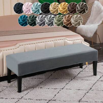 Silver Fox Fur Bench Cover,Rectangular Stretch Square Ottoman Covers Slipcover Rectangle Washable Foot Stool Cover Thick Storage Protector With Elastic Bottom,Stretch Dining Room Bench Slipcovers
