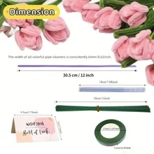 [375pcs]200pcs Pipe Cleaners Craft Supplies With Metal Rods, Hot Melt Sticks, Garden Tape, Gift Card, Flower Core, 1 Tulip Bouquet Tutorial Booklet, DIY Crafts Pipe Cleaner Chenille Stems Kits For Flower Making, Mother's Day Gift, Graduation Wedding Birthday Gift - Bouquet Of Multi-colored Tulips - View 3