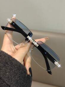 Leopards play ball 1 Pair Rhinestone Decorated Frameless Rectangular Fashion Fashion Glasses, Unisex, Suitable For Driving, Beach Travel, Summer Beach Vacation, Outdoor Activities, Etc. - Rhinestone Decorated Frameless/diamond Cut 3D Lenses - View 7