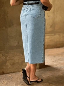 The Lemon 8156 Women's Denim Skirt With Shine With Pocket Plain Without Rips Youth Natural Shorts Women With Bags 8156 - 中等水洗藍 - 查看 2