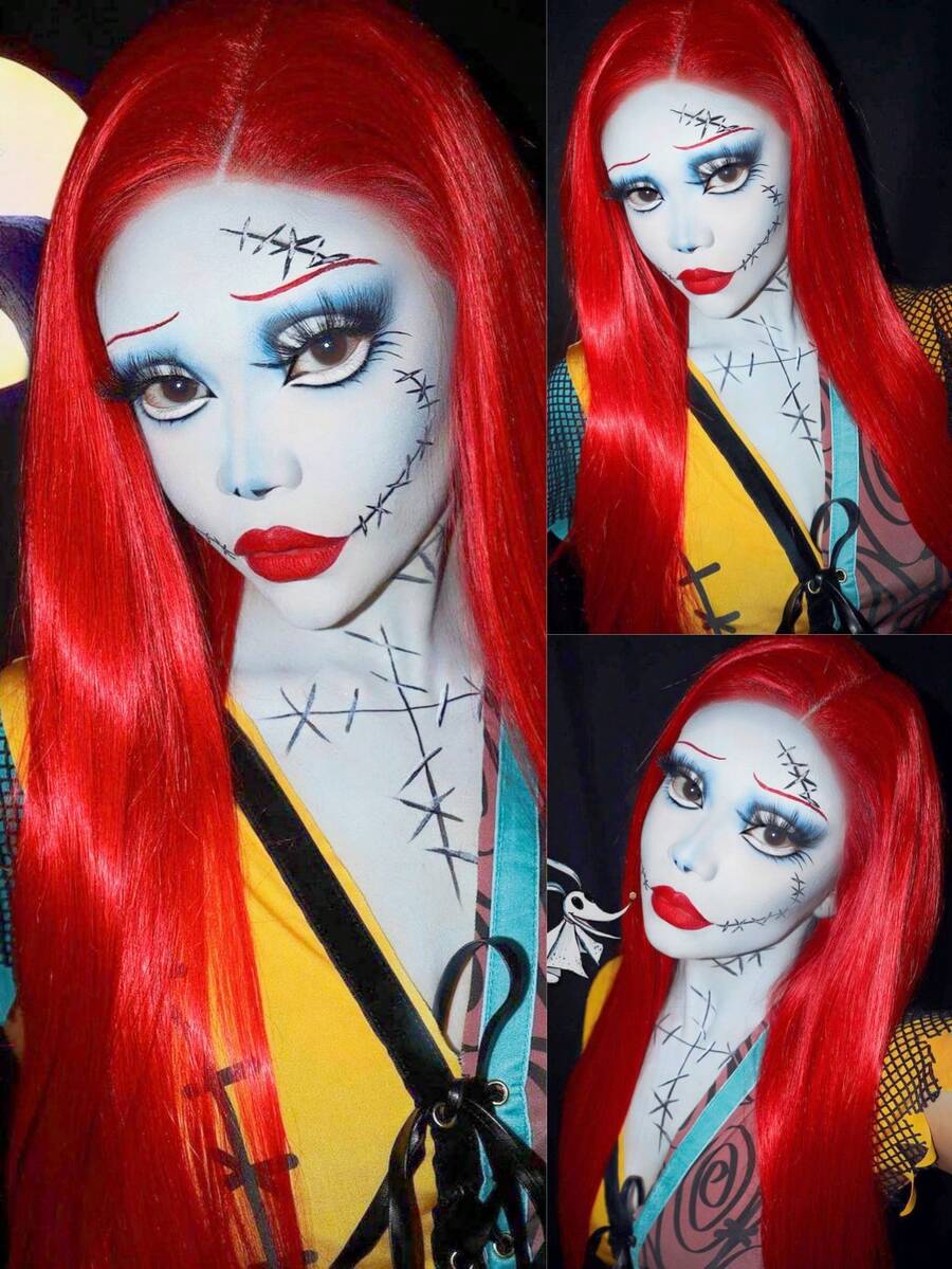 Peluca larga y recta de cabello rojo con raya al medio, peluca sintética de sirena de color para Halloween, cosplay sin encaje con apariencia natural, peluca roja para mujeres y niñas, peluca de reemplazo de cabello natural para uso diario, fiesta y disfraz de Halloween - Rojo - Ver 1
