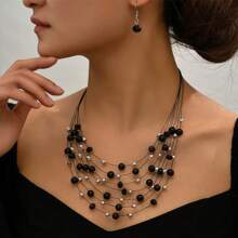 Bộ 3 bông tai hạt cườm nhiều màu thời trang nữ, vòng cổ và trang sức, quà tặng đám cưới, tiệc tùng, ngày lễ - Bộ trang sức - Xem 12