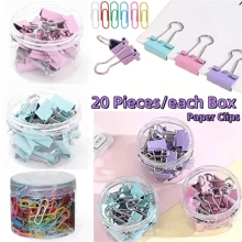 20 个/盒回形针、带塑料盒的小型活页夹、金属夹、办公室密封夹、桌面整理器书签夹、日记本回形针、文件夹、返校、学校用品 - 彩色 - 查看 11