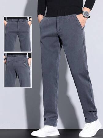 男士斜口袋刺绣休闲裤，松紧腰直筒裤，时尚百搭