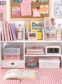 1PCS MDF Storage Rack, Suitable For Bedroom, Living Room, Study Room, Office, Desk, Dressing Table, Dormitory Table, For Storing Desktop Items Such As Pens, Colored Pens, Tapes, Plush Dolls, Books, Computers, Water Cups, Lipsticks, Eye Shadows And Other Small Items. - trắng - Xem 3