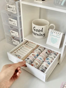 1PCS MDF Storage Rack, Suitable For Bedroom, Living Room, Study Room, Office, Desk, Dressing Table, Dormitory Table, For Storing Desktop Items Such As Pens, Colored Pens, Tapes, Plush Dolls, Books, Computers, Water Cups, Lipsticks, Eye Shadows And Other Small Items. - trắng - Xem 5