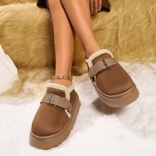 女士冬靴，圆头，搭扣，温暖毛绒衬里，防滑耐用鞋底，舒适保暖户外雪地靴，适合秋冬季，棕色，休闲，时尚 - 咖啡色 - 查看 2