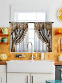 2pcs Multi-Color Digital Printed Curtain For Kitchen, Modern Polyester Brushed Fabric Home Decor Hanging Kitchen Curtains, Suitable For Daily Use All Season