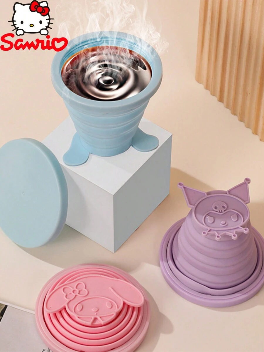 Sanrio Cartoon 1pc Outdoor Travel Portable Foldable Silicone Water Cup Anti-Drop Silicone High Temperature Resistant Retractable Cup Cartoon Mouthwash Cup