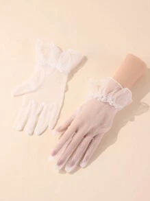 1 Pair White Elegant Full Finger Short Gloves Suitable For Ladies Evening Party, Opera, Wedding Halloween
