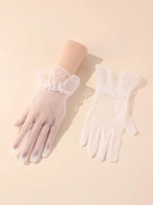 1 Pair White Elegant Full Finger Short Gloves Suitable For Ladies Evening Party, Opera, Wedding Halloween