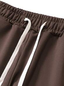 6pcs Spring & Autumn New Solid Color Elastic Waist Drawstring Men Jogger Sweatpants, Straight Leg Trousers