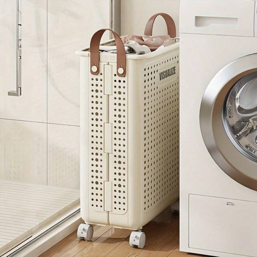 Large Collapsible Laundry Basket Ceramic White, Stackable And