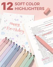 Four Candies 56 PCS Aesthetic School Supplies With Large Pencil Case, 6 Colored Ballpoint Pens, 12 Pastel Highlighters, 5 Black Ink Gel Pens, 9 Mechanical Pencils 0.5-2.0mm Student Essentials Back To School