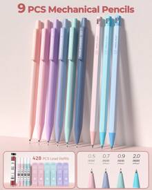 Four Candies 56 PCS Aesthetic School Supplies With Large Pencil Case, 6 Colored Ballpoint Pens, 12 Pastel Highlighters, 5 Black Ink Gel Pens, 9 Mechanical Pencils 0.5-2.0mm Student Essentials Back To School