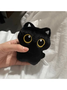 可爱黑猫毛绒玩偶吊坠钥匙扣，超可爱毛茸茸的 Pom Pom 毛绒玩偶吊坠装饰，适用于背包、包、圣诞礼物（随机珠链颜色），猫，黑猫，毛绒 - 彩色 - 查看 9