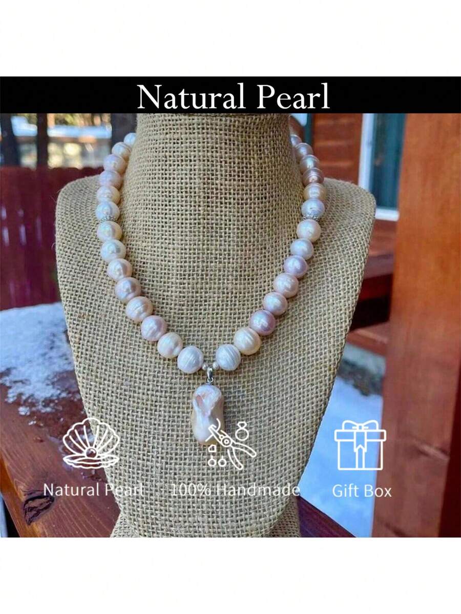 MYSOYA Dây chuyền ngọc trai giả nước ngọt nuôi cấy Baroque 11-13mm thủ công 100% kèm hộp quà, món quà hoàn hảo cho anh ấy/cô ấy, thích hợp cho hàng ngày, sinh nhật, kỷ niệm, đám cưới, ngày lễ tình nhân, giáng sinh, năm mới - vòng cổ - Xem 1