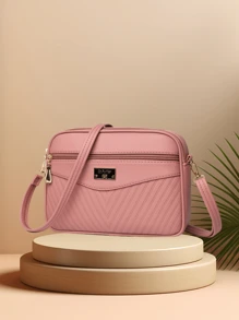 1pc Fashion Girl's Choice Four-Zipper Women's Shoulder Bag, Casual Minimalist Striped Pattern Ladies Crossbody Bag, Adjustable Strap Camera Bag Shopping Tote, Large Capacity Multi-Functional Multi-Layer Women's Handbag - Multicolor - View 15