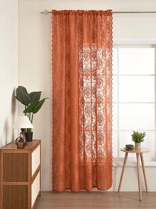1pc Luxury Solid Color Lace Curtain Sheer Window Decoration - Orange - View 11